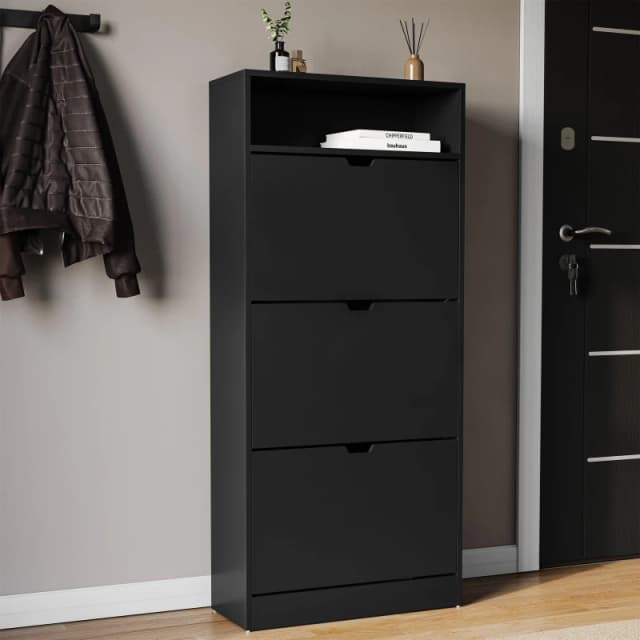 Lassic Vida Designs 3 Drawer Shoe Cabinet With Shelf Black unisex 3 Drawer