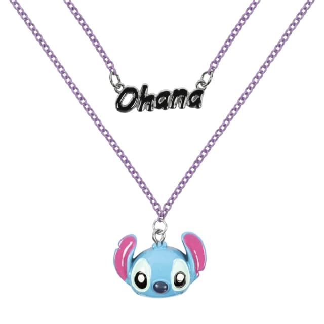 Disney Lilo & Stitch Blue Ohana Stitch Double Layered Necklace, Multi, Women Print VFS30 Female