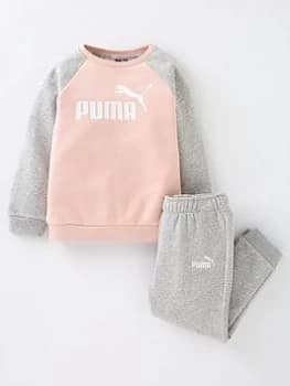 Boys, Puma Infants Minicats Essentials Raglan Fleece Jogger Set - Pink, Size 9-12 Months