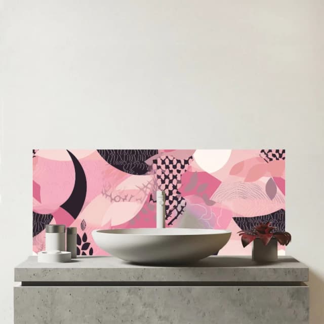 Warren Reed - Designer Abstract Pink Moon Pattern Glass Bathroom Splashback Pink Unisex