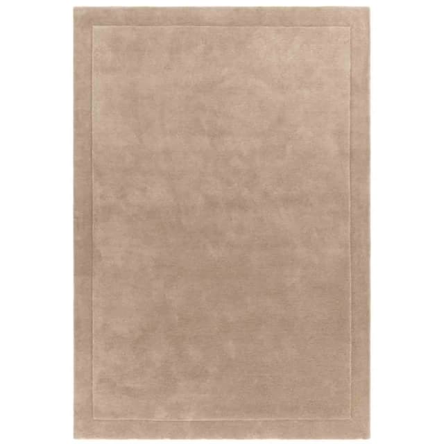 Handmade Modern Easy To Clean Beige Shaggy Bordered Plain Wool Rug For Living Area & Bedroom-160Cm X 230Cm