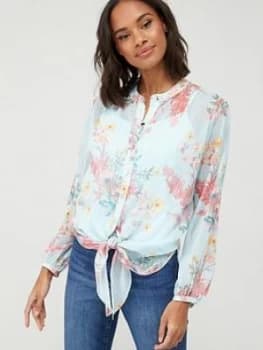 Wallis Pretty Poppy Lurex Tie Front Blouse - Mint, Mint, Size 12, Women