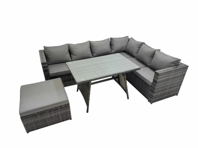 Fimous Patio Furniture Sets with Dining Table Big Stool Dark Grey Mixed Dark Grey Unisex