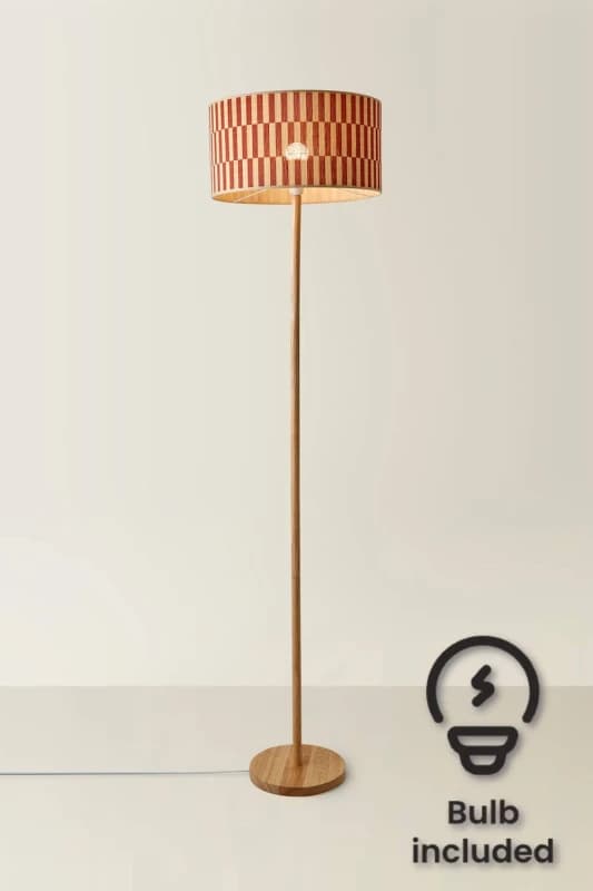 ValueLights ValueLights Heather Light Wood Floor Lamp and Orange Checker Bamboo Shade and Bulb Orange One Size Unisex 5059406068928