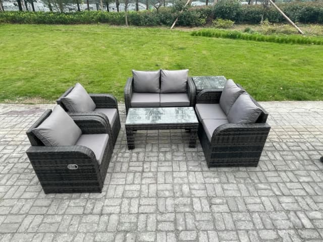 Fimous 6 Piece Rattan Garden Furniture Set Outdoor Patio Sofa, Table and Chairs Garden Table Ideal for Pool Side, Balcony, Outdoor Set Dark Grey