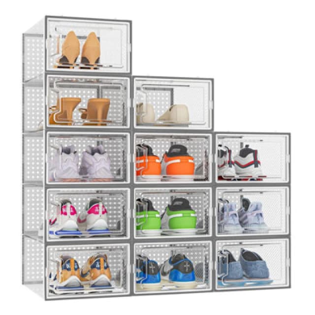 Neo Grey 12 Pcs Transparent Large Shoe Storage Boxes