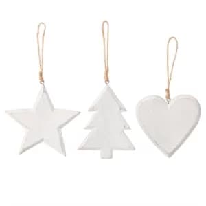 Whitewash Wooden Christmas Decorations (Set of 3)