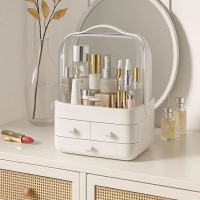 Neo White Acrylic Makeup Storage Organiser With Lid & Drawers
