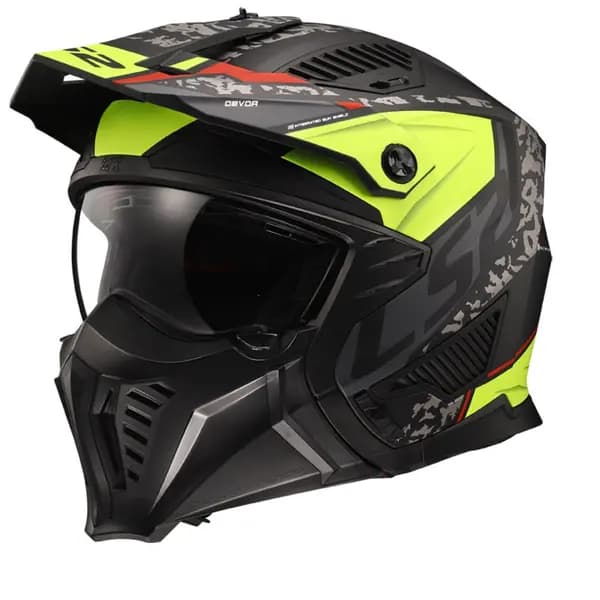 LS2 OF606 Drifter Devor Matt Black H-V Yellow Multi Helmet Size L