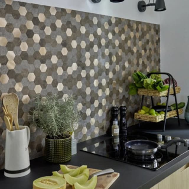 D-C-Fix Metal And Stone Hexagon Premium Self Adhesive Composite Wall Tile 28.8Cm(W) 29Cm(H) 0.3Cm(D) Pack 10 (0.84Sqm)