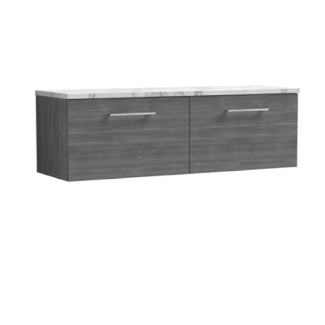 NUIE Nuie - Arno Wall Hung 2-Drawer Vanity Unit with Carrera Marble Worktop 1200mm Wide - Anthracite Woodgrain ARN522LCM2