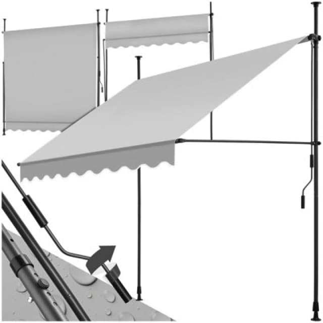 Tectake Awning With Hand Crank - Pressure Fitted , Height Adjustable 200 X 180 Cm - Light Grey