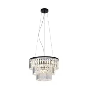 Tifanny Crystal Pendant Ceiling Light, Black, Clear, 4x E14