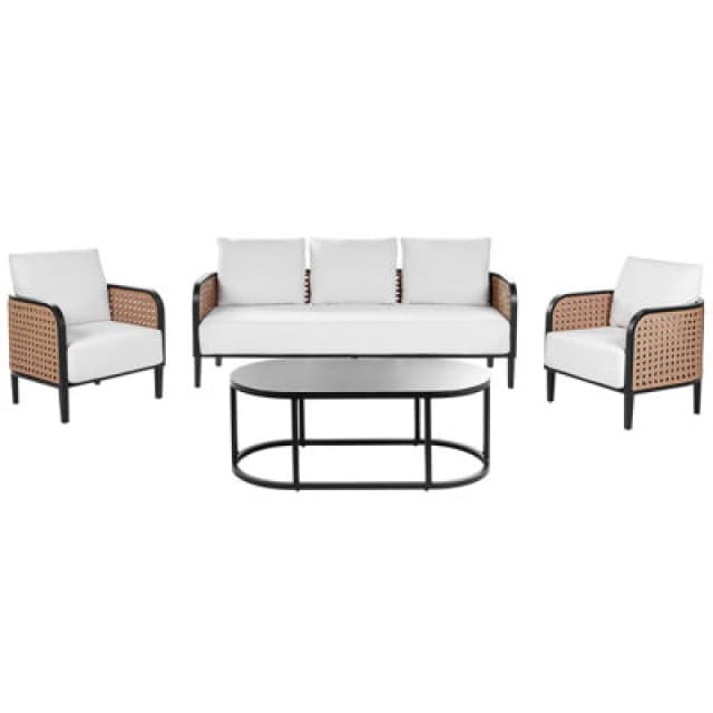 Beliani Garden Lounge Set With Table 5 Seater Montefalco Metal White
