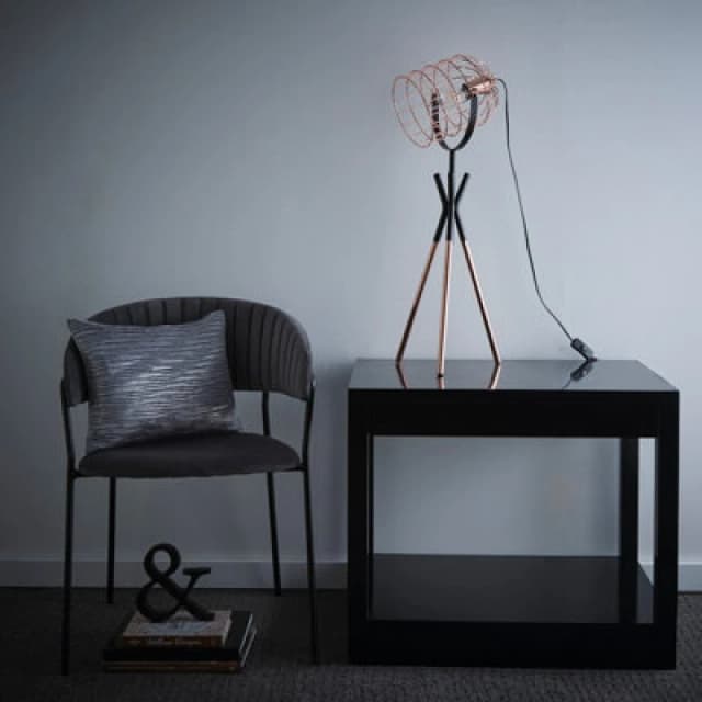 K LIVING Fulton Industrial Metal Cage Tripod Copper and Black Table Lamp or Floor Lamp Copper