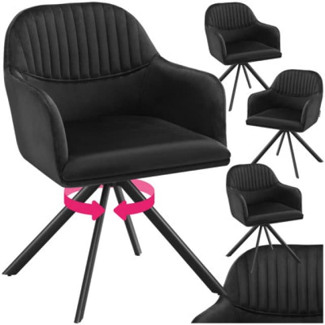 Tectake Set Of 4 Lounge Armchair Living Room Accent Chair 360 Swivel Slim Steel Legs Velvet Fabric - Black/black
