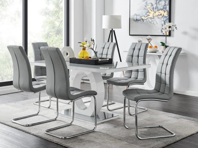 FurnitureboxUK FurnitureboxUK Giovani 6-Seater Grey Glass Dining Table and 6 Murano Faux Leather Dining Chairs Grey One Size Unisex 5056542651229