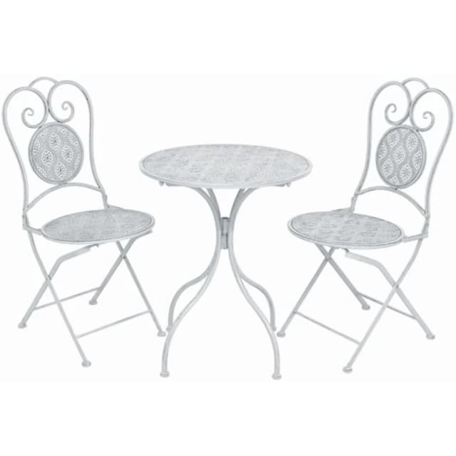 vidaXL 3 Piece Bistro Set Steel Greyish White Garden Patio Table Folding Chair