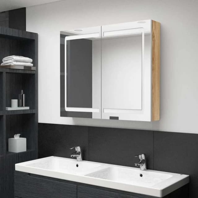 VIDAXL LED Bathroom Mirror Cabinet White and Oak 80x12x68cm Vidaxl 8720286332795