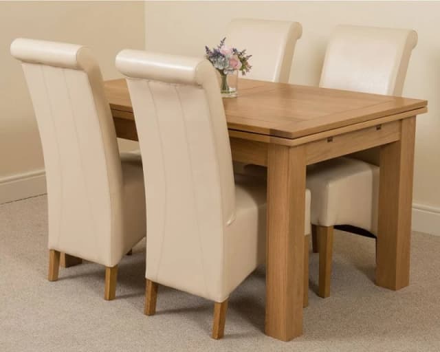 Thats Furniture Richmond 140-220cm Oak Extending Dining Table + 4 Montana Leather Chairs in Cream Cream Unisex