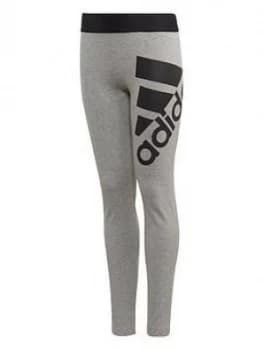 adidas Youth Badge Of Sport Leggings, Grey/Black, Size 4-5 Years, Women