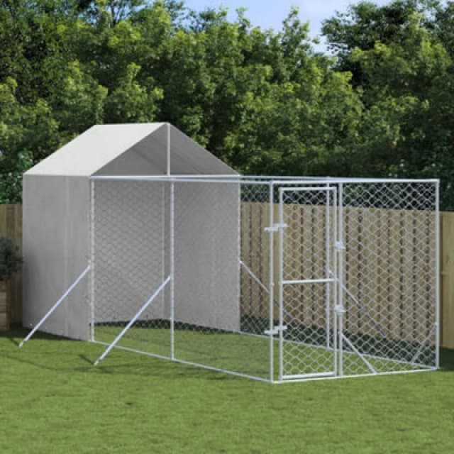 Vidaxl Outdoor Dog Kennel With Roof Silver 2X6X2.5 M Galvanised Steel