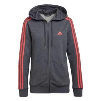 adidas Essentials French Terry 3-Stripes Full-Zip Hoodie - Dark Grey Heather / Semi Turbo