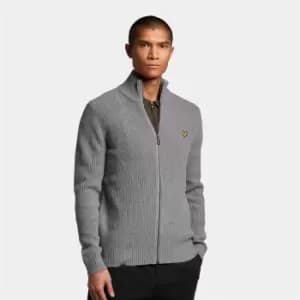 Knitted RIB Zip Through Cardigan - Mid Grey Marl - XL