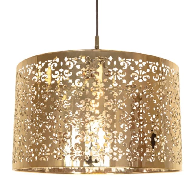 Happy Homewares Moroccan Designed Large Gold Metal Pendant Shade with Floral Decor Size: 16" Gold Unisex 16"