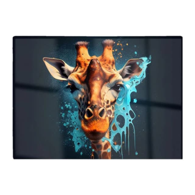 Warren Reed Designer Blue Giraffe Face Splashart Glass Chopping Board