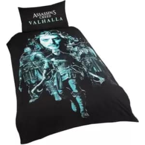 Assassins Creed Valhalla Duvet Set (Single) (Black/Cyan) - Black/Cyan