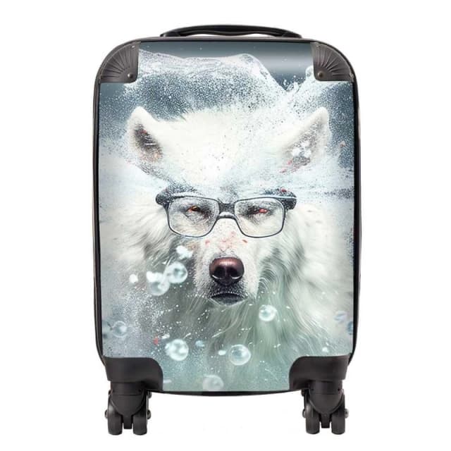 Warren Reed - Designer White Wolf Splashart Suitcase Size: Small White Unisex Small