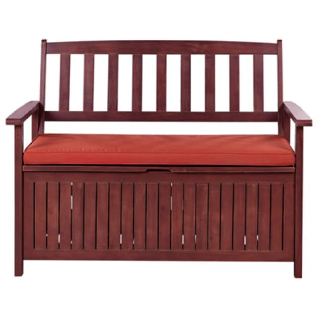 Beliani Garden Bench With Cushion Sovana 120cm With Storage Acacia Wood Red 421249
