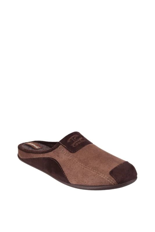 Cotswold Mens 'Westwell' Textile Mule Slippers in Brown Size: 7 Brown Male 7