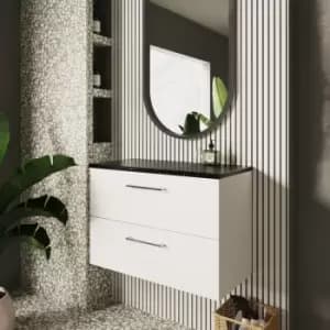 Nuie Arno Wall Hung 2-Drawer Vanity Unit with Sparkling Black Worktop 800mm Wide - Gloss White