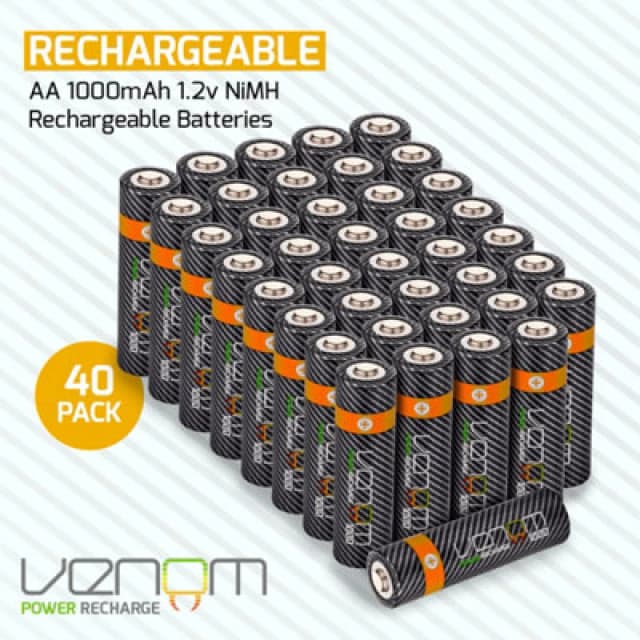 Venom Rechargeable AA Batteries (1000mAh) - 40 Pack Black unisex