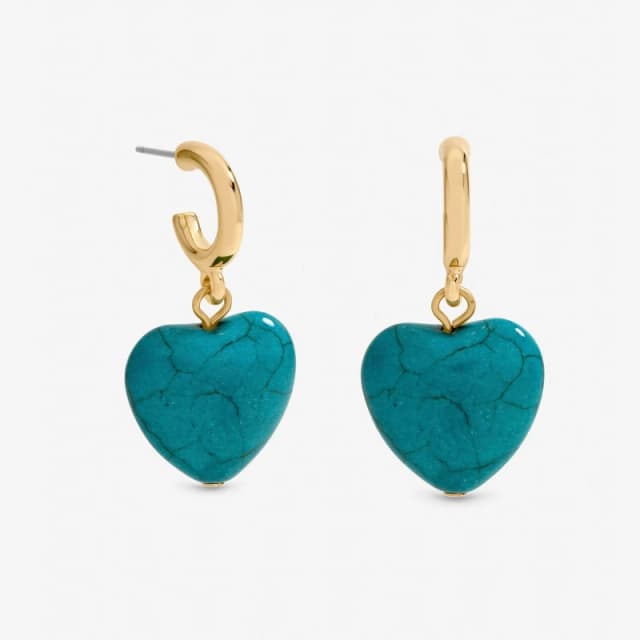 Mood Gold Plated and Turquoise Heart Huggie Earrings Gold female One Size