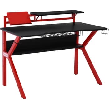 Homcom - Gaming Desk Computer Table w/ Cup Holder Headphone Hook, Basket, Red