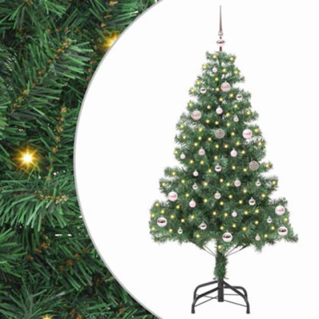 vidaXL Christmas Tree with 150 LEDs, Pink Balls with Stand Green 150cm PVC, Green 3396369