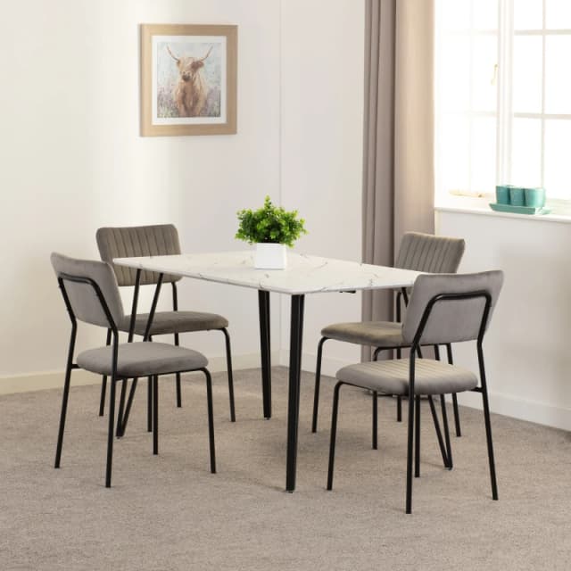 Seconique Marlow & Sheldon Dining Set (x4 Chairs) - White Marble/Grey Boucle Fabric, White 400-401-346
