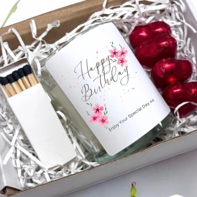 Aye Do Gifts Pink Flowers Happy Birthday Candle Gift Set Birthday Gift Box For Her Birthday Gift Birthday Gift Hamper Mums Birthday Gift UK