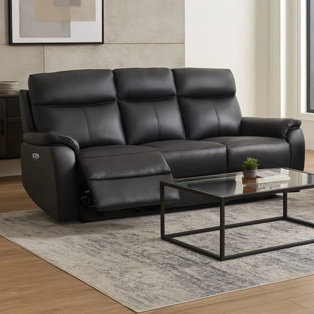 Aspire Aspire Kingsmere 3 Seater Power Recliner Sofa in Real Leather in Black 3 Seater Unisex 5057632315229