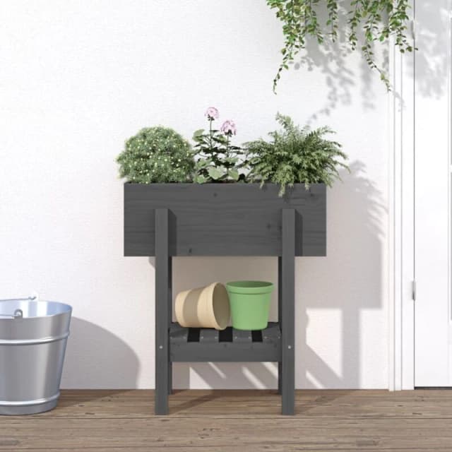 vidaXL Garden Planter Grey 62x30x69cm Solid Wood Pine, Grey 825235