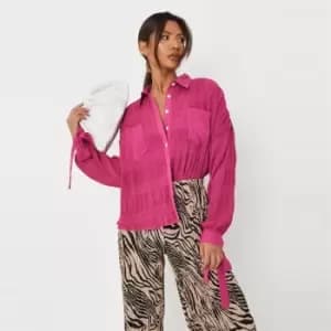 Missguided Bow Cuff Detail Cropped Shirt - Pink