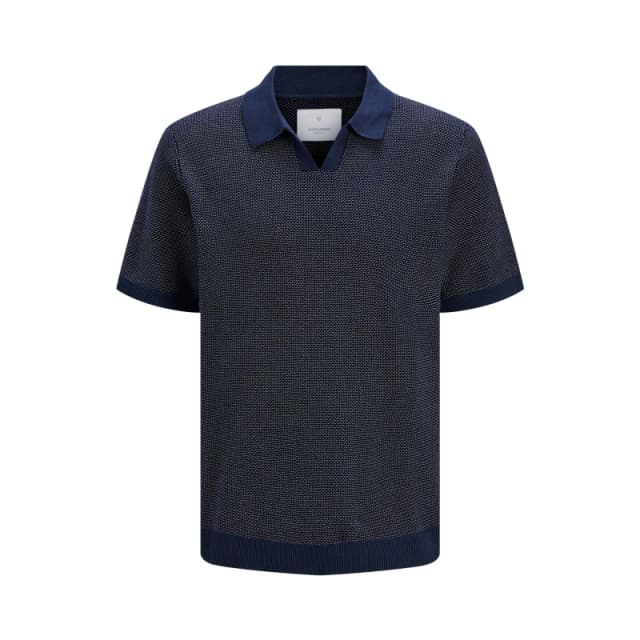 Jack and Jones & Jones Premium split neck knitted polo in Na Night Sky male Lge