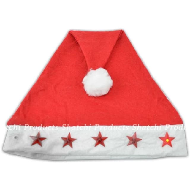 Shatchi Flashing Santa Adult Size LED Light up Stars Christmas Hat Novelty Xmas Party Accessories Decorations, Red Red
