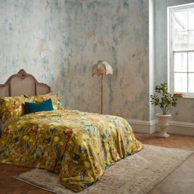 Ew By Edinburgh Weavers Morton Floral Cotton Sateen Duvet Cover Set, King, Yellow