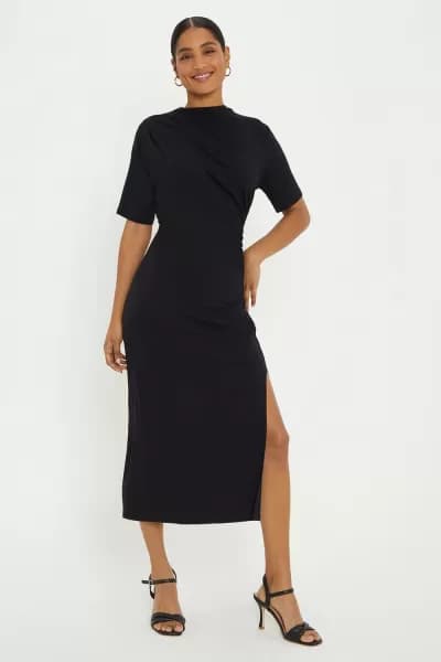 Ruched Short Sleeve Midi Dress