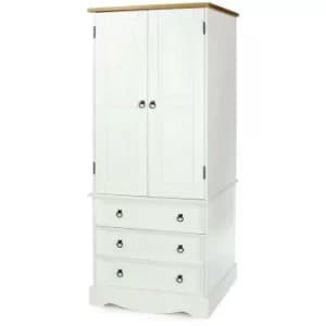 Corona White Solid Pine 2 Door Wardrobe Storage Unit Hanging Bar Clothes Mexican