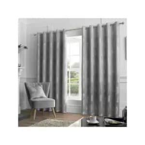 Feather Jacquard Eyelet Lined Curtains, Silver, 46 x 54" - Curtina